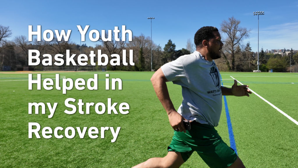 Man running on field, youth basketball recovery text